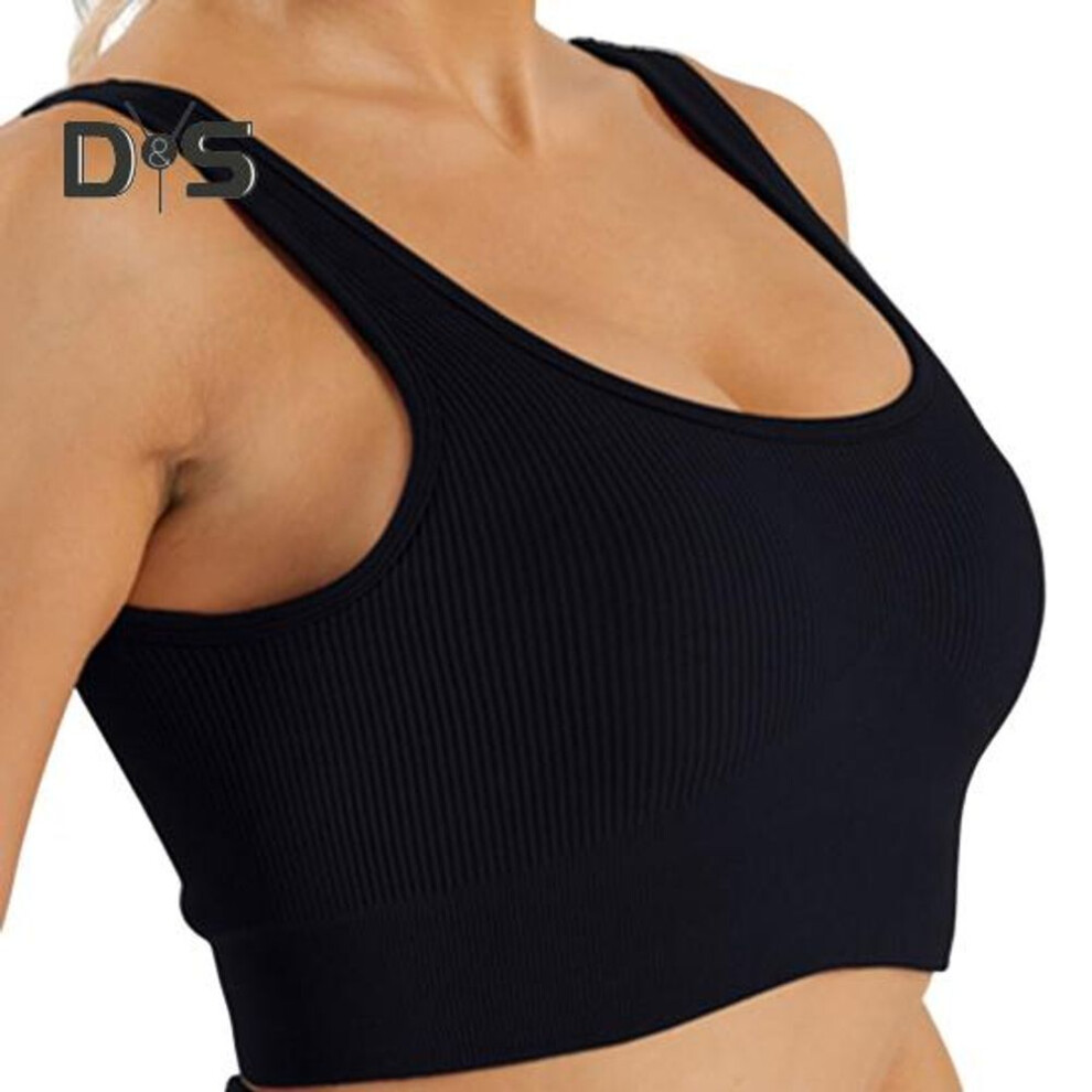 (black, L) Women Sport Vest Seamless Detachable Chest Pads Slim Fit U Neck High Elastic Knitted Summer Camis Tank Top Lady Bottoming Inner Outer Wear Yoga Crop