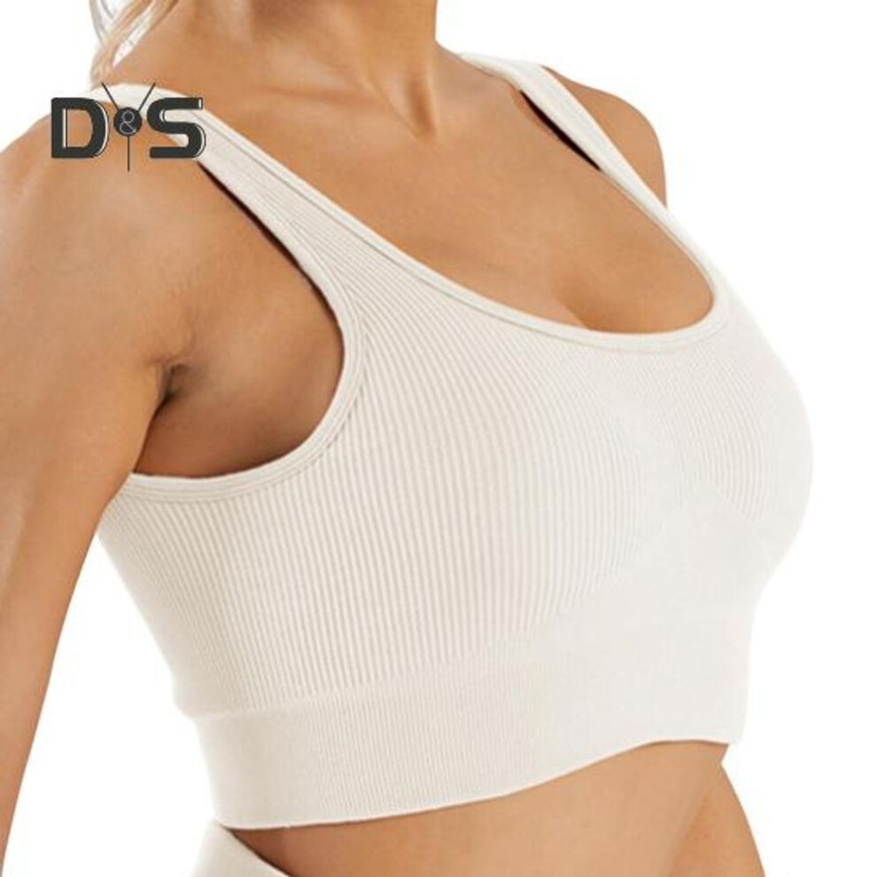 (white, L) Women Sport Vest Seamless Detachable Chest Pads Slim Fit U Neck High Elastic Knitted Summer Camis Tank Top Lady Bottoming Inner Outer Wear Yoga Crop