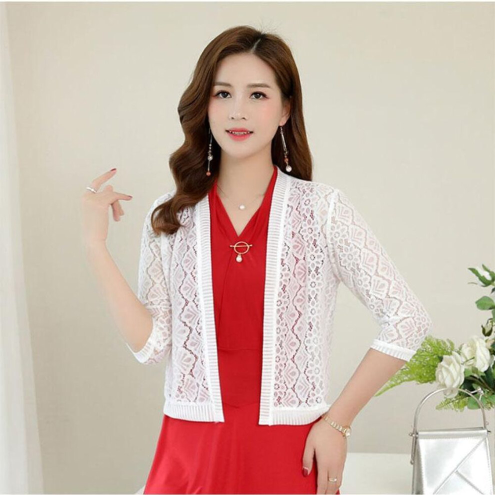 (XXL, white) Short Sun Protection Clothing Women's Lace Cardigan Jacket Thin Plus Size Shawl Short Air-conditioning Shirt