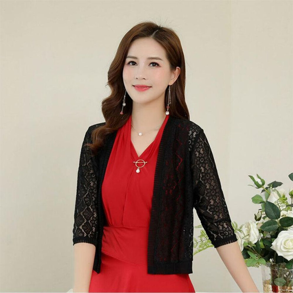 (4XL, black) Short Sun Protection Clothing Women's Lace Cardigan Jacket Thin Plus Size Shawl Short Air-conditioning Shirt