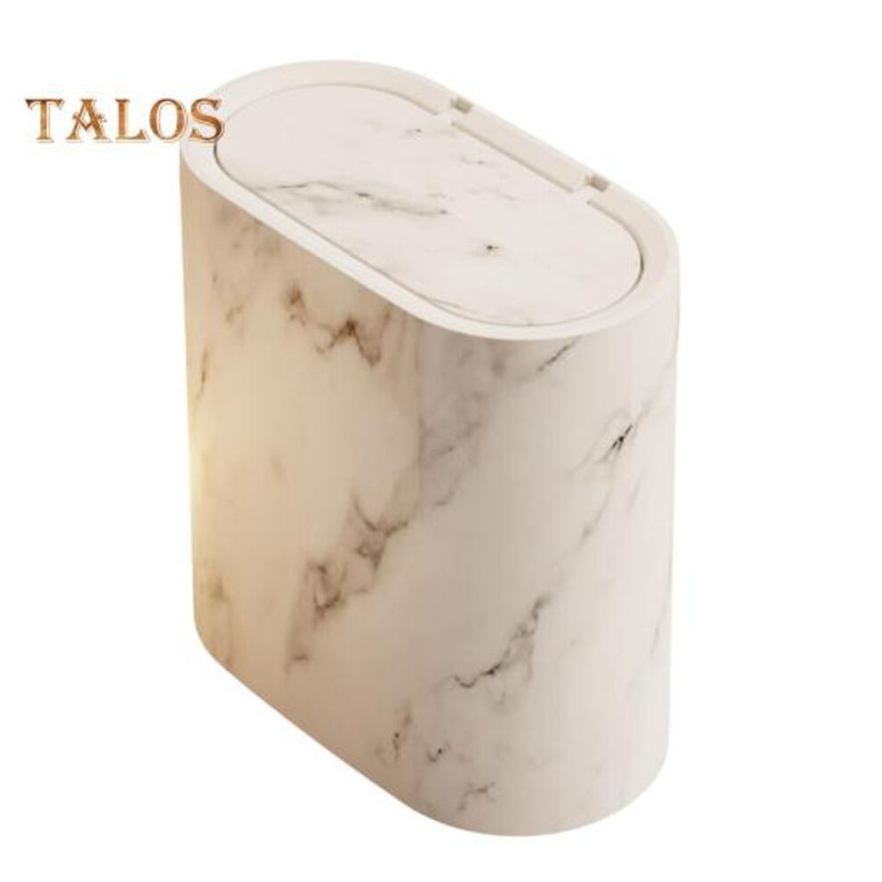 (white) Modern Waste Basket Large Capacity Marble Pattern Trash Can Multi-purpose Use Bathroom Narrow Small Garbage Bin With Lid