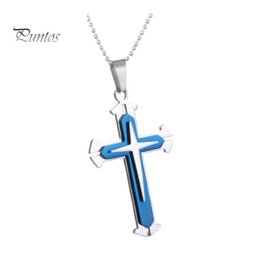 (blue) Men Necklace Corss Pendant Retro Individual Style Polished Alloy Club Party Neck Jewelry Valentines Day Fathers Day Gift For Men Husband Cross Jewelry