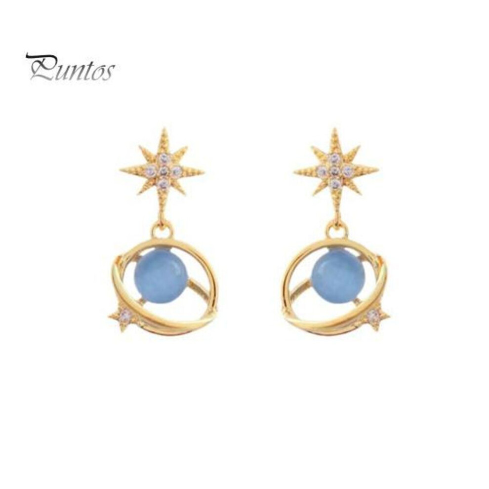 (as the picture, B) 1 Pair Women Stud Earrings Blue Faux Opal Rhinestone Moon Star Shape Bow Decor Birthday Gift Ears Studs For Prom Dating Parties Lady Ear Jewelry