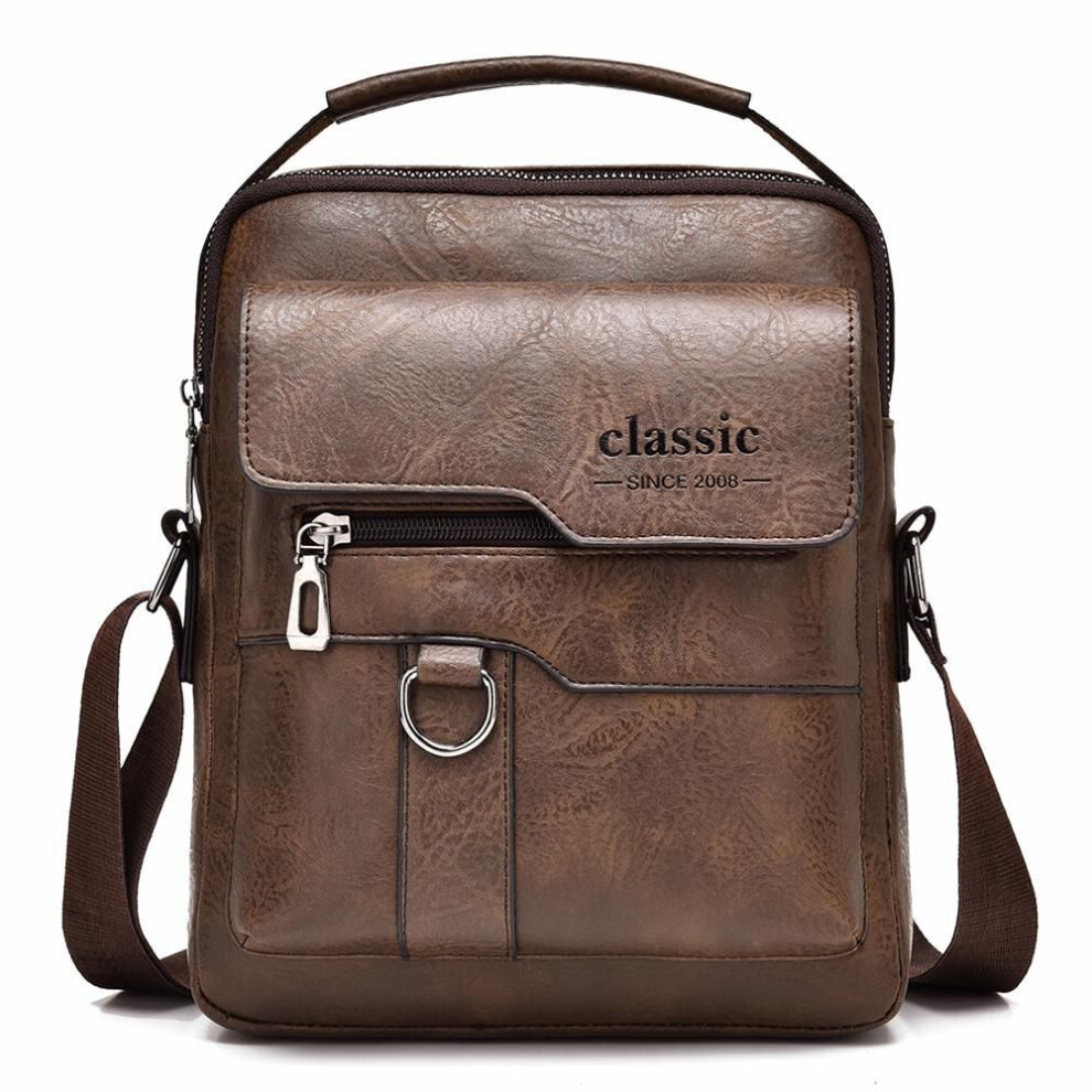 (coffee) Men's Messenger Bag Leather Crossbody Shoulder Bag Classic Waterproof Briefcase Satchel Travel Bag