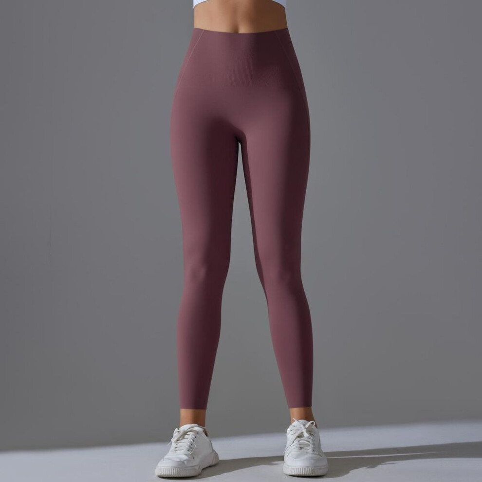 (dark red, S) Nessaj Gym Yoga Leggings Women Stretchy Push Up Fitness Leggings Solid Colour Workout Pants