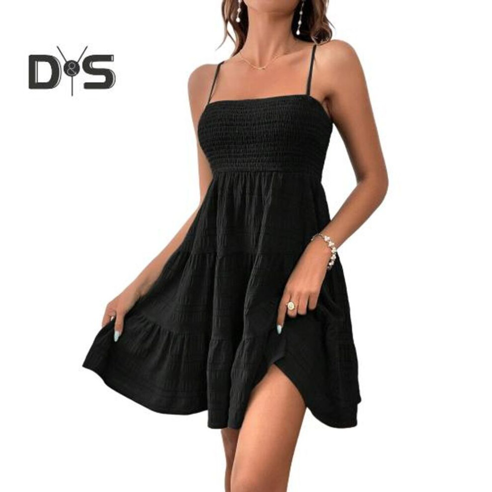 (black, S) Women's Sleeveless Dress Summer Spaghetti Strap Square Neck Mini Dress Flowy A Line Short Sundresses For Daily Vacation Work