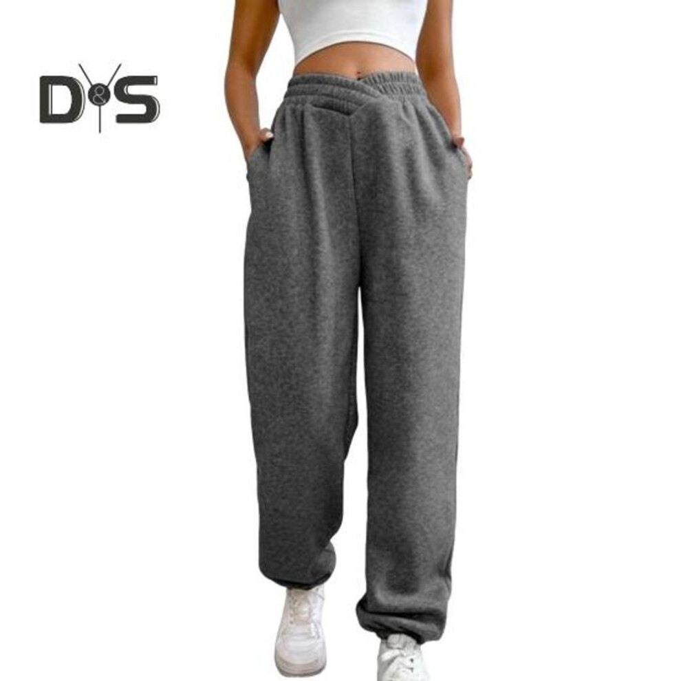 (dark gray, XXL) Women Sweatpants High Waisted Loose Fit Sport Pants With Pockets Crossover Joggers Athletic Pants Comfy Workout Trousers