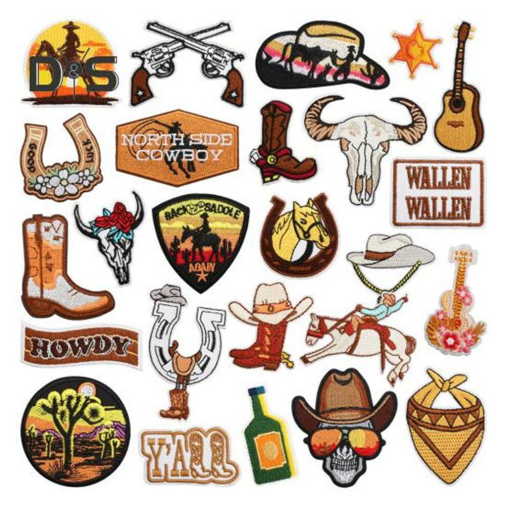 (as the picture, One Size E) 13/22/23/24/25/27 Pcs DIY Patches Multi Embroidery Patterns DIY Patches Set for Clothing Bags Hats Iron-On Self-Adhesive Sewing Repair Patch Family
