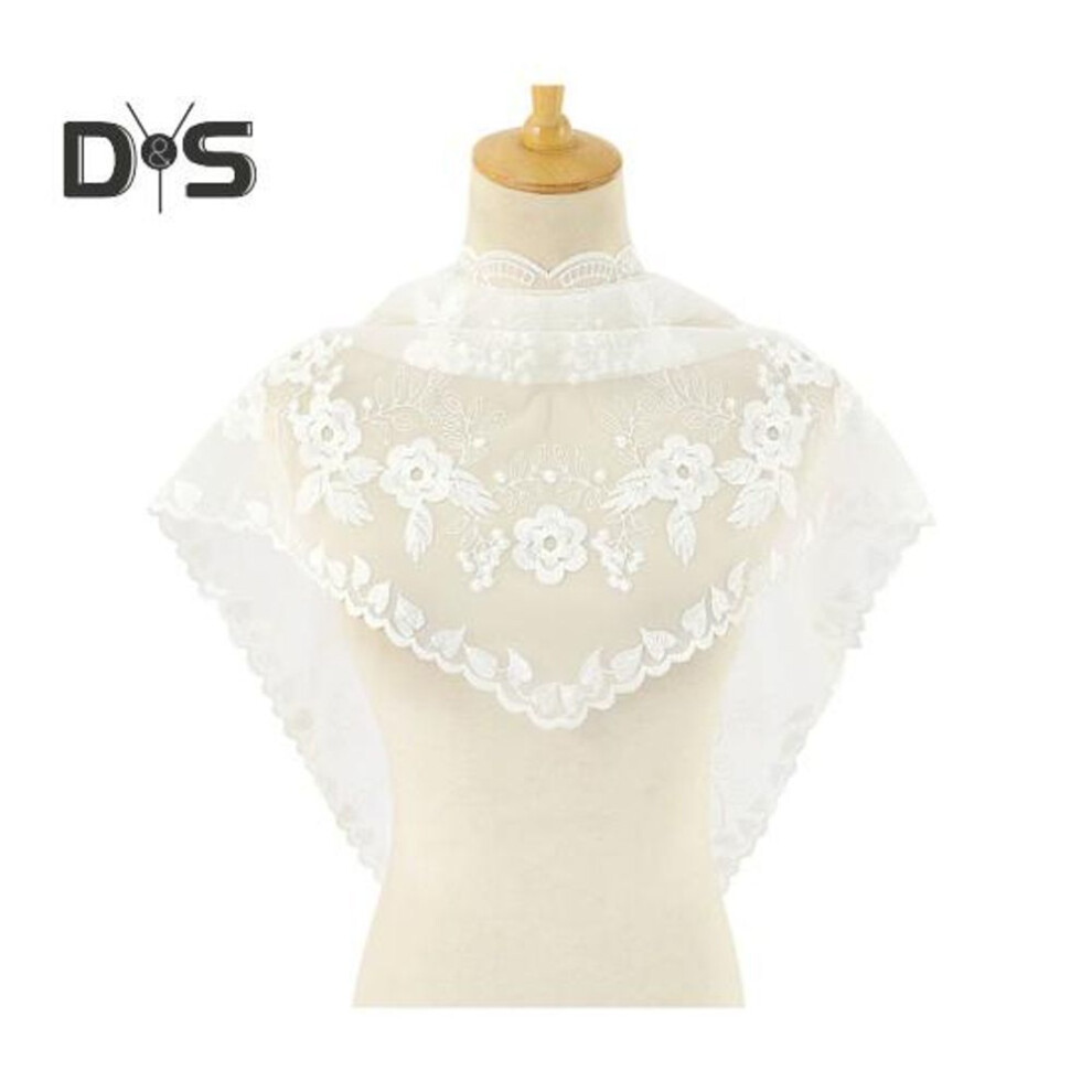 (white) Triangle Scarf Lace Satin Shawl Scarf Hollow Embroidery Flower Pattern Beach Sun Protection Shawl Women Daily Wear
