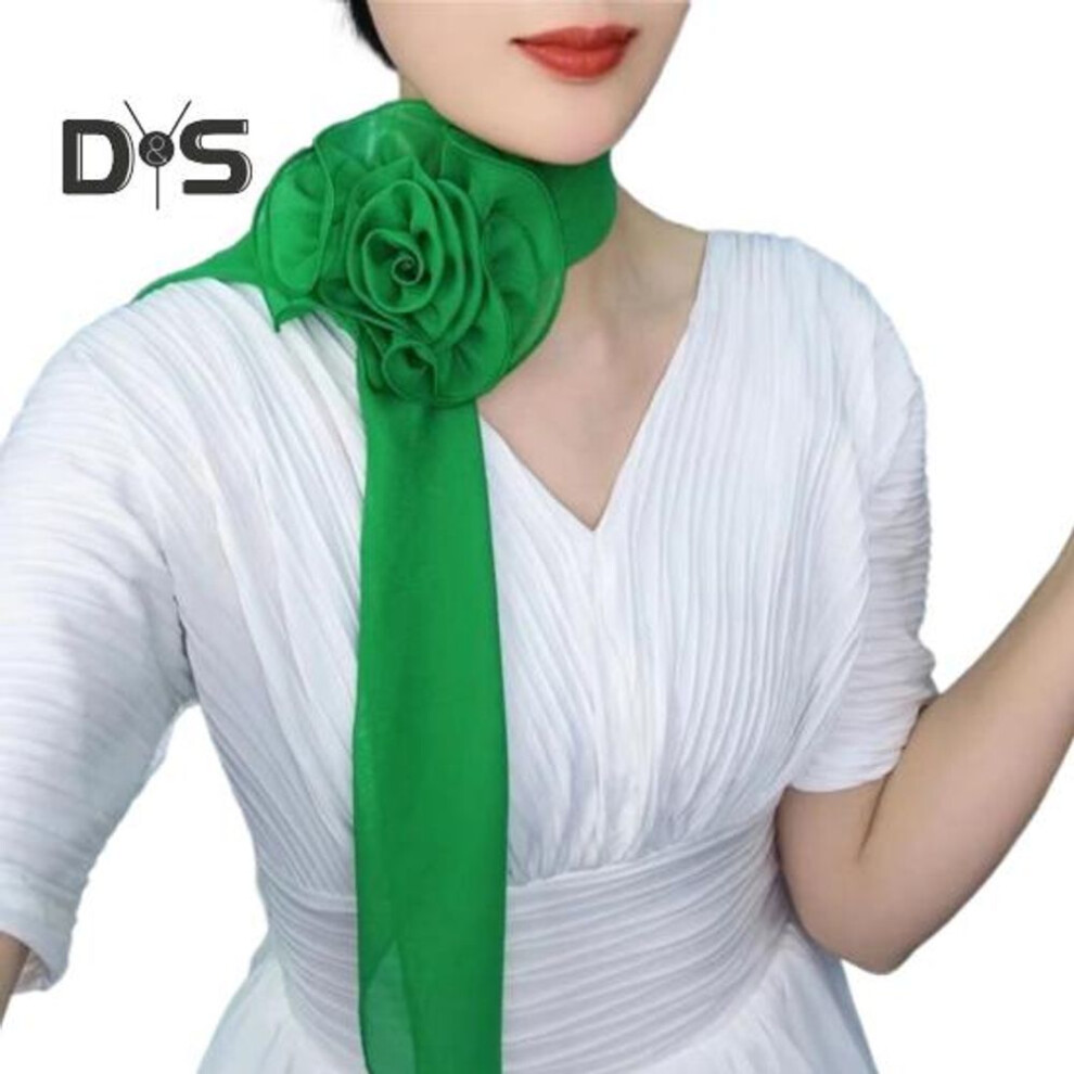(green) Chiffon Satin Long Scarf Flower Decor Breathable Versatile Beach Shawl Sun Protection Chiffon Shawl Daily Wear