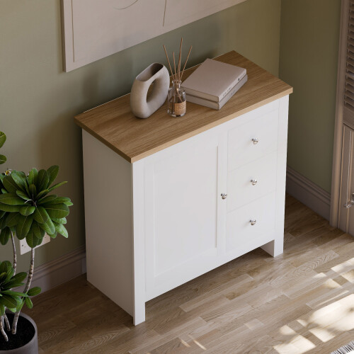 Vida Designs (White & Oak) Arlington 3 Drawer 1 Door Sideboard Cabinet 2