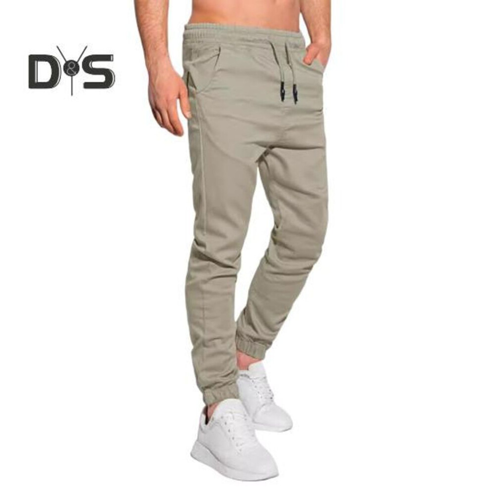 (light green, S) Male Sport Pants With Pockets Ankle-banded Solid Color Jogging Trousers Drawstring Elastic Waist Pants For Daily Wear Outdoor And Work