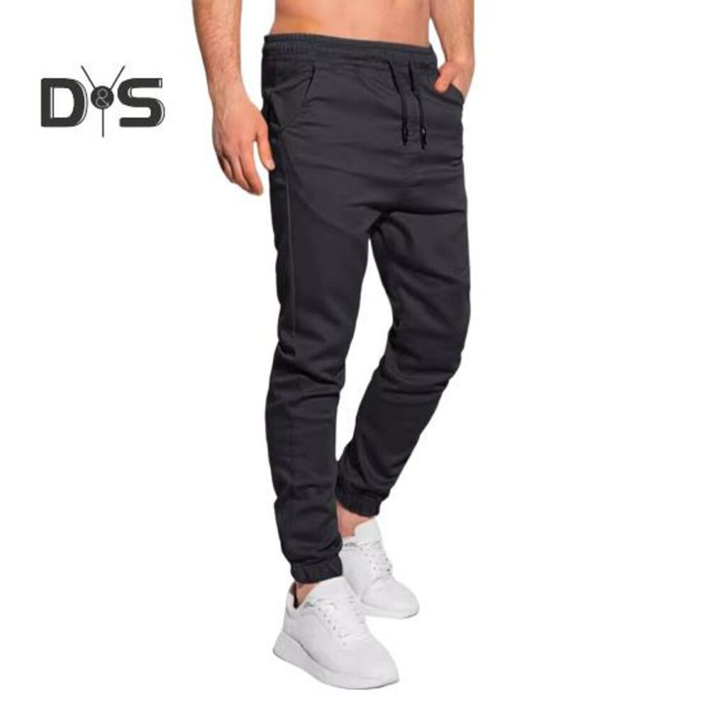 (black, 2XL) Male Sport Pants With Pockets Ankle-banded Solid Color Jogging Trousers Drawstring Elastic Waist Pants For Daily Wear Outdoor And Work
