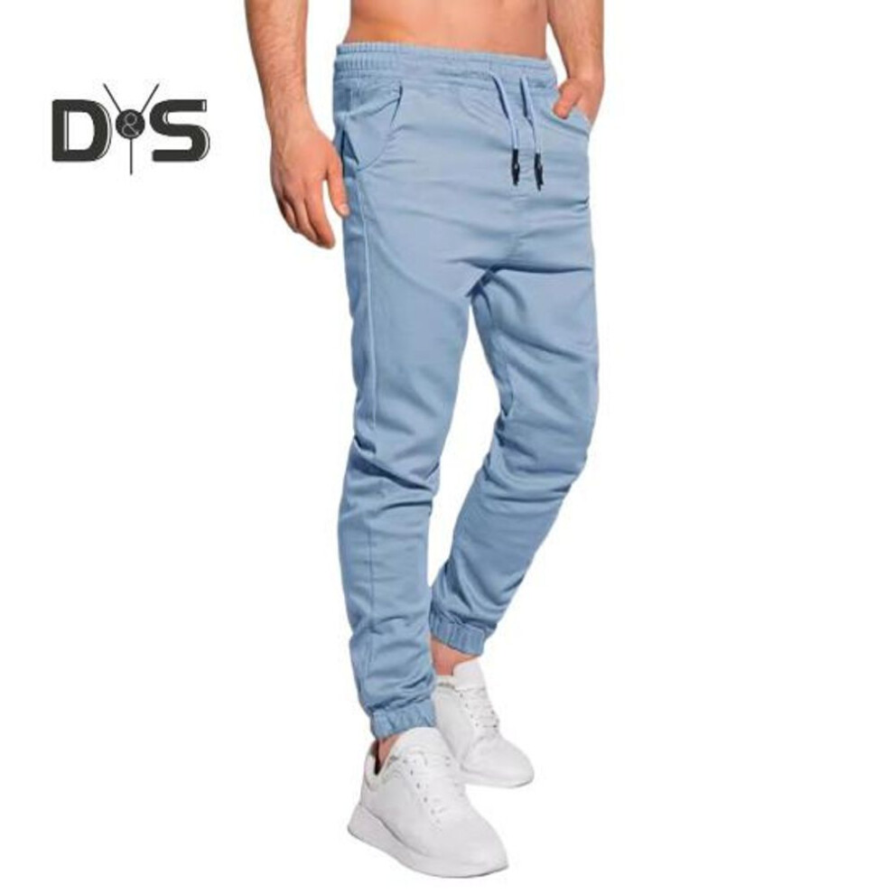 (light blue, M) Male Sport Pants With Pockets Ankle-banded Solid Color Jogging Trousers Drawstring Elastic Waist Pants For Daily Wear Outdoor And Work