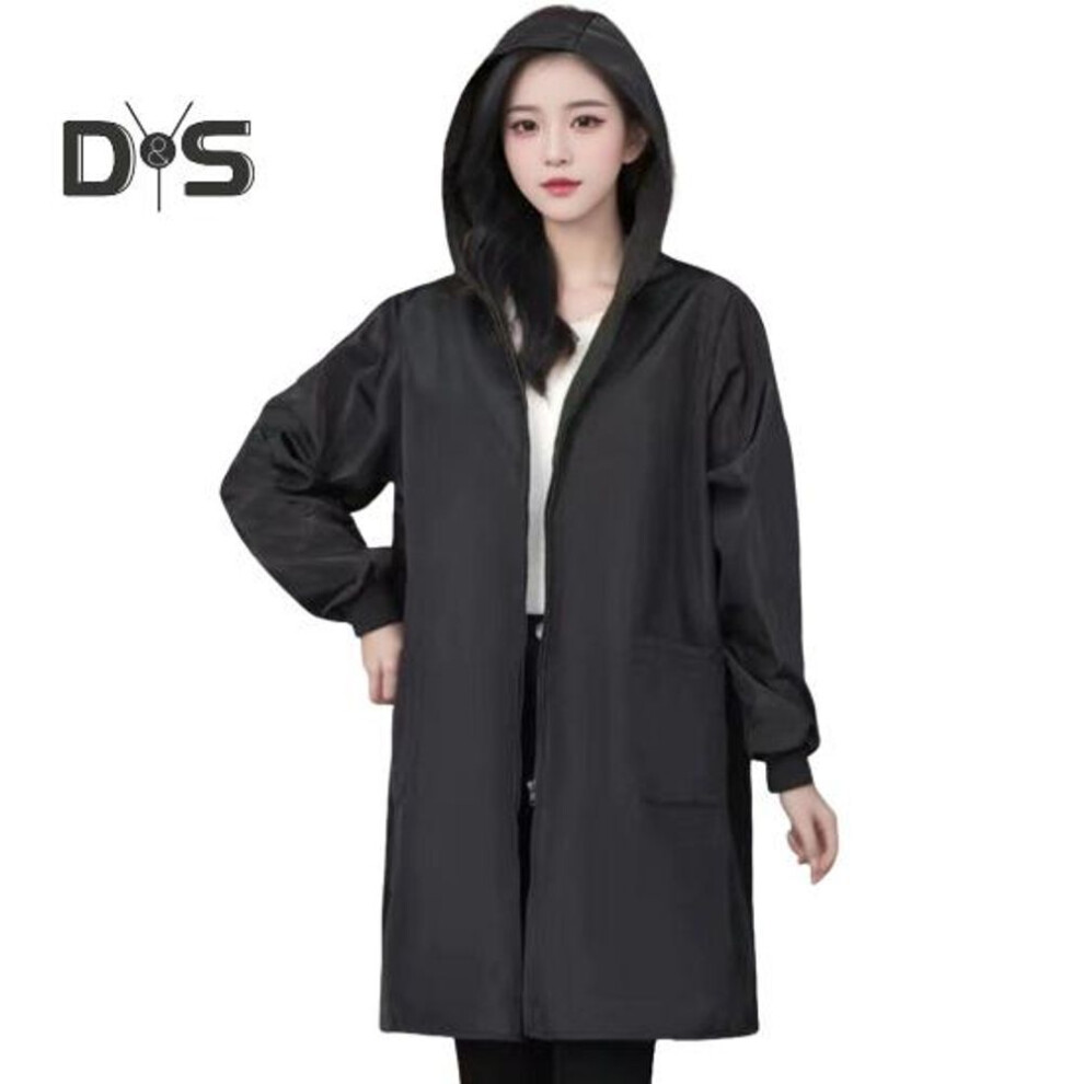 (black, S) Oil-proof Coat with High Color Saturation Design Zippered Hooded Long Sleeve Women Jacket Thermal Insulation Waterproof Outerwear