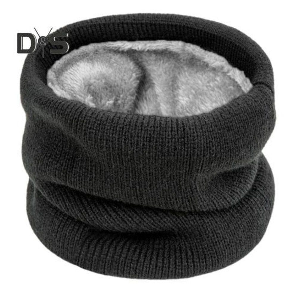 (black) Winter Cycling Scarf Double-Layer Neck Warmer Knit Thickened Fleece Lined Elastic Soft Circle Scarf Neck Gaiter