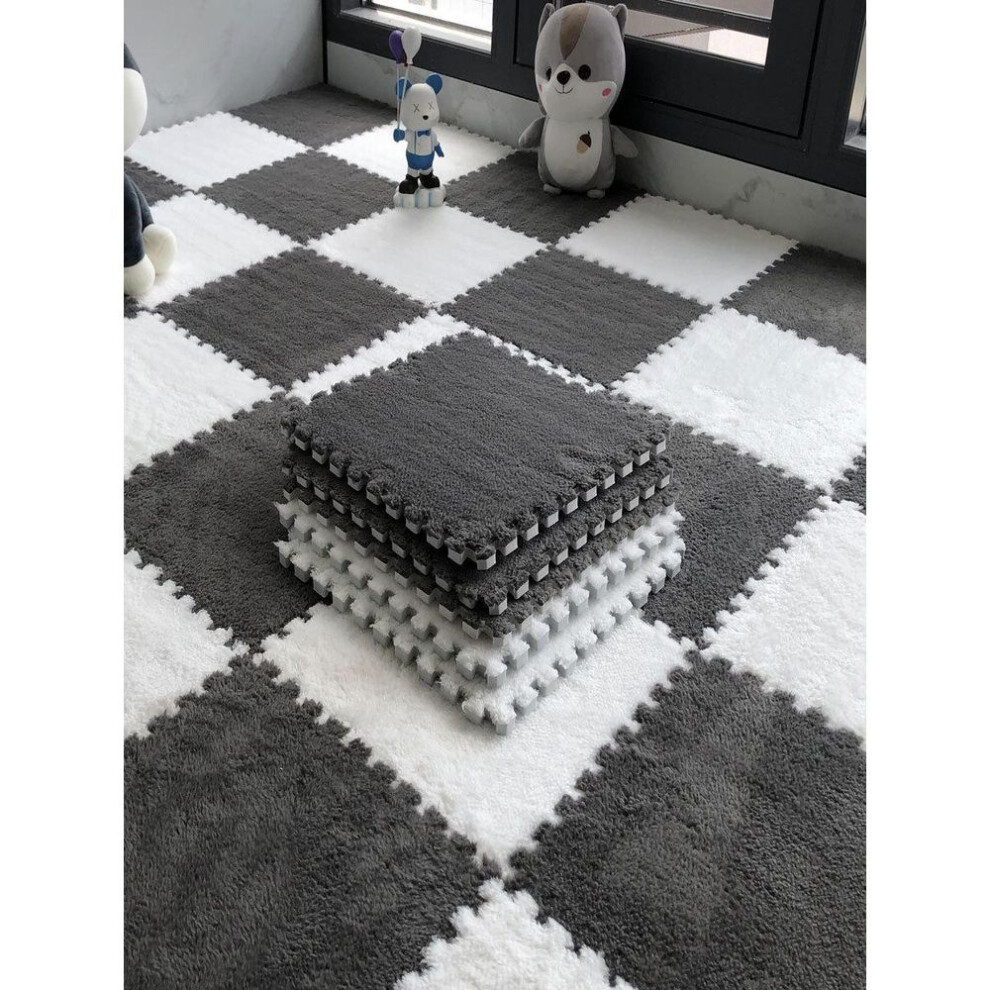 (gray,white, 30x30CM Thick 15pcs + Edging) Elegant 2022 Dirt-Resistant Bedroom Carpet and Living Room Floor Mat for Master Bedroom and Bay Window.