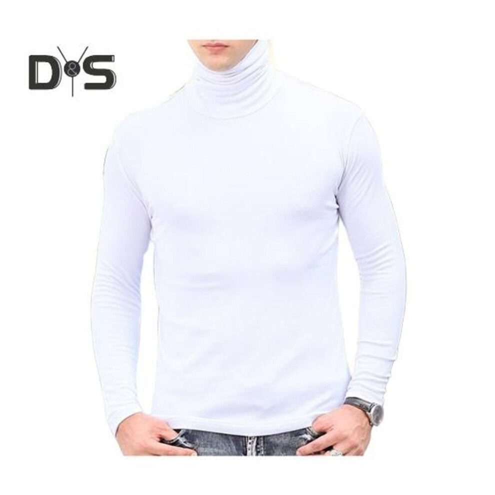 (white, XXL) Men Layering Top High Collar Prevent Neck From Wind Highly Stretchy Slim Fit Solid Color Pullover Top For Sports Travel Office Daily Wear