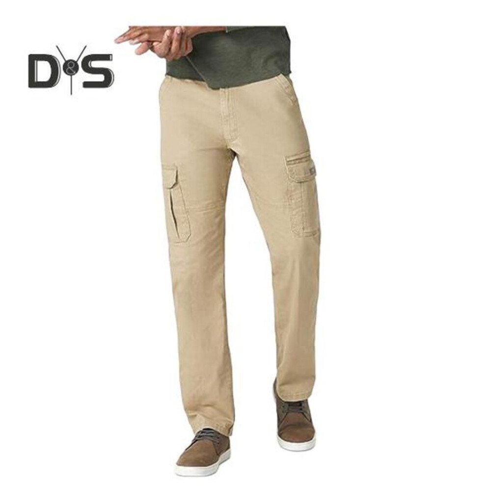 (khaki, 32) Men Cargo Pants with 6 Pockets for Quick Access Storage Loose Straight Leg Button Zipper Closure Solid Color Outdoor Work Trousers Heavy Duty Pants