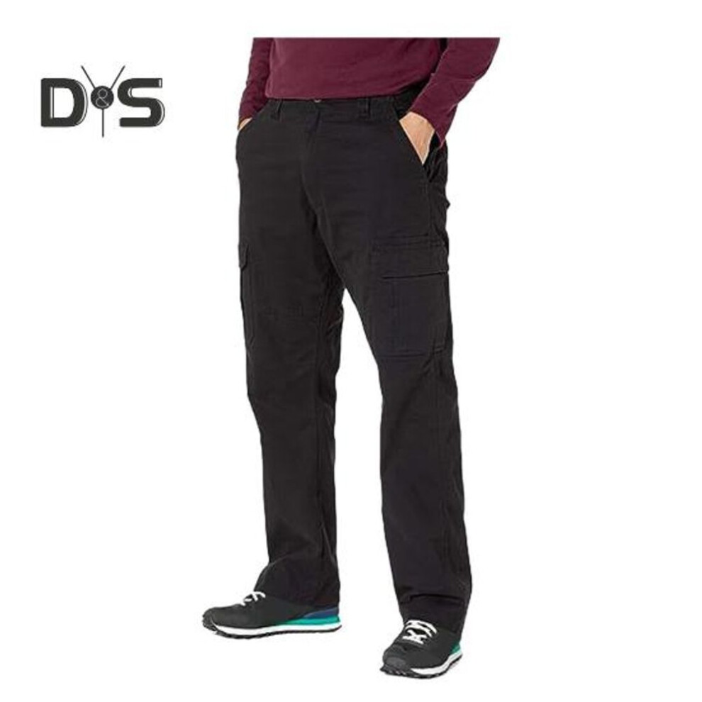 (black, 34) Men Cargo Pants with 6 Pockets for Quick Access Storage Loose Straight Leg Button Zipper Closure Solid Color Outdoor Work Trousers Heavy Duty Pants