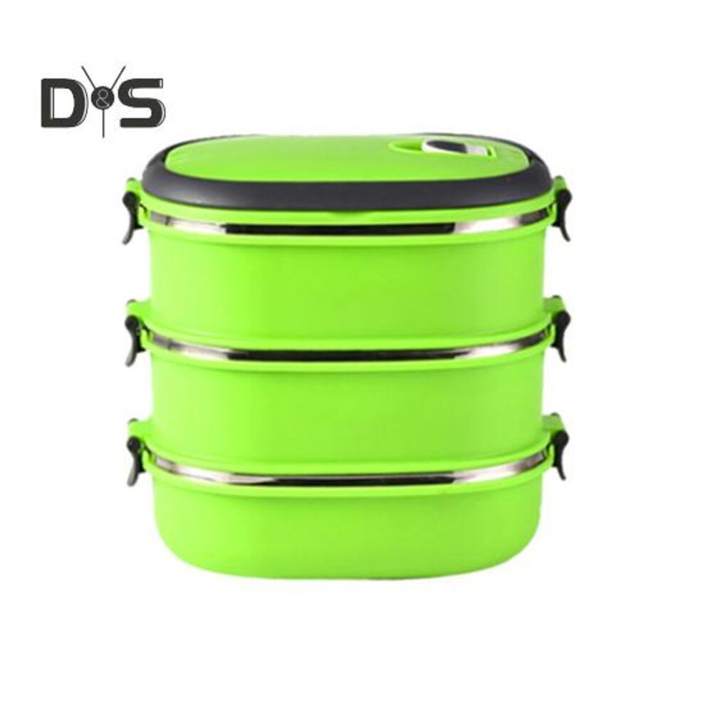 (green, L) Stainless Steel Lunch Box Insulation Thermal Bento Box Portable Easy Cleaning Food Container for Outdoor Picnic