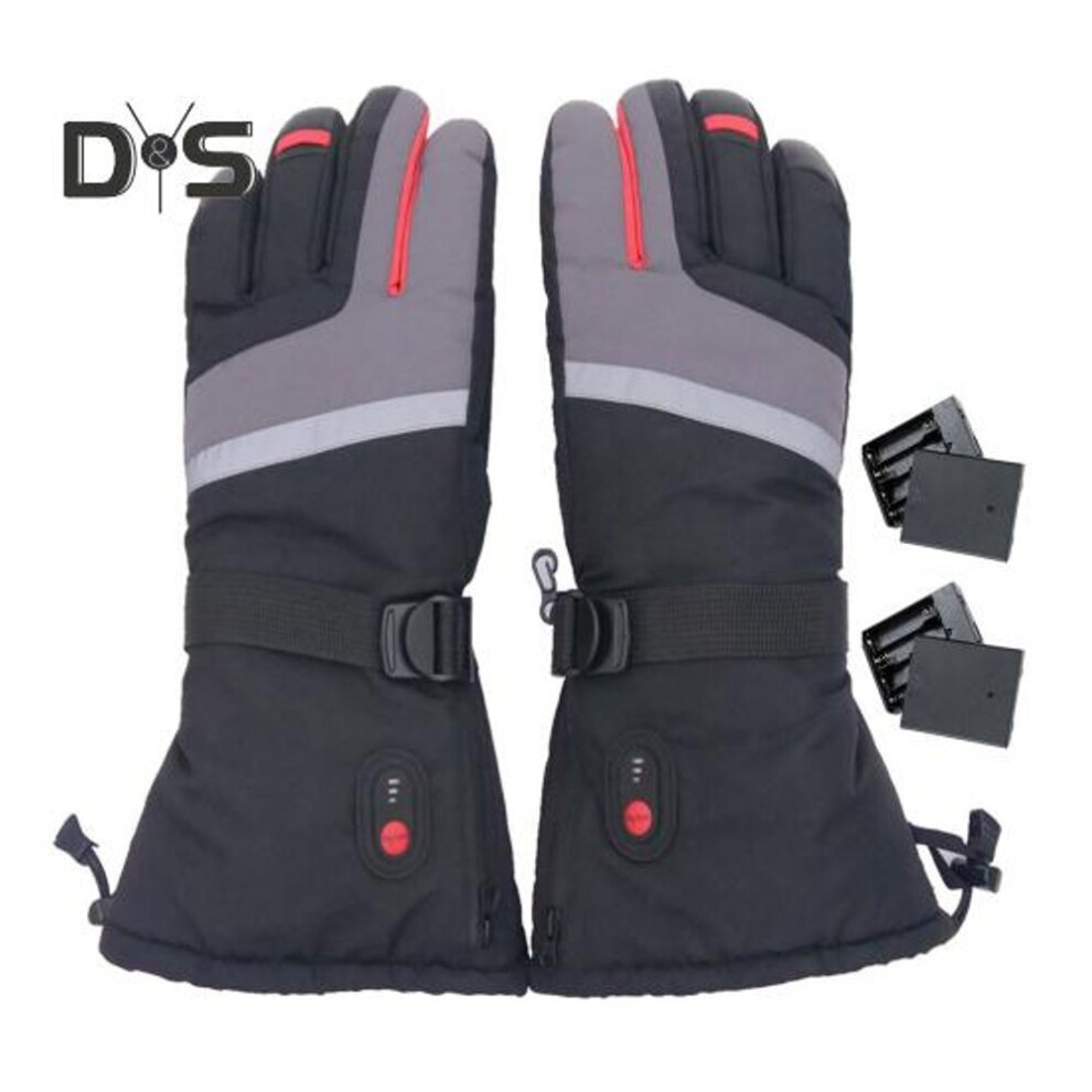 (grey) 1 Pair Electric Heating Gloves with Battery Box USB Interface Rechargeable Battery Powered 3 Levels Temperature Adjustment Windproof Waterproof