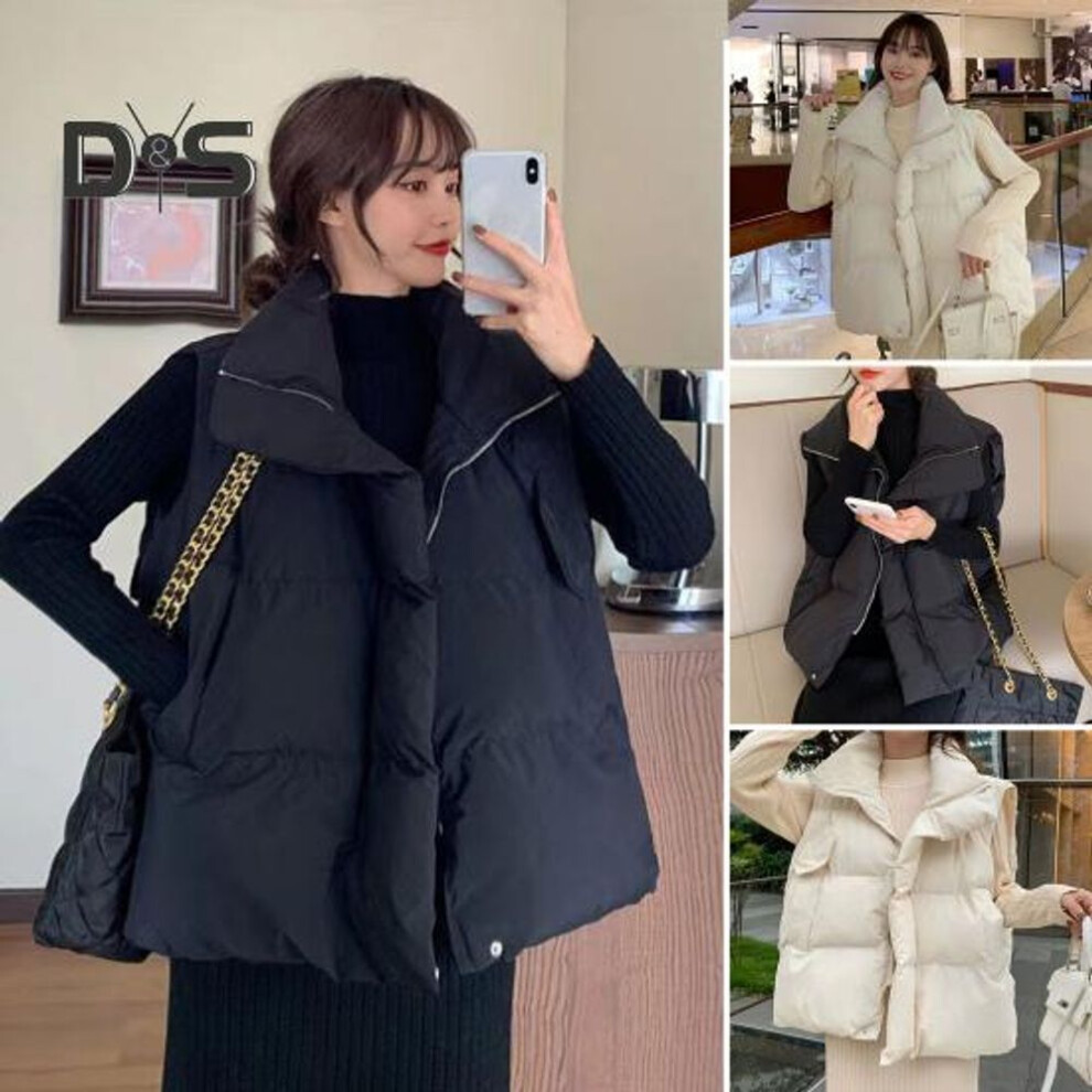 (red, XL) Women Winter Cotton Coat Turn-down Collar Thickened Padded Loose Windproof Zipper Zip-up Waistcoat For Daily Wear Street Office