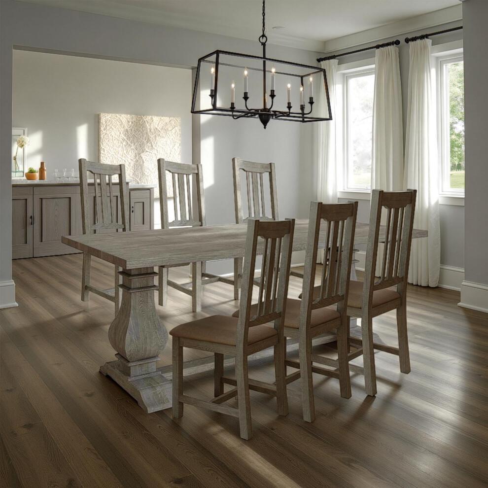 Limewashed 2m Table with 6 Chairs Solid Reclaimed Pine Dining Set