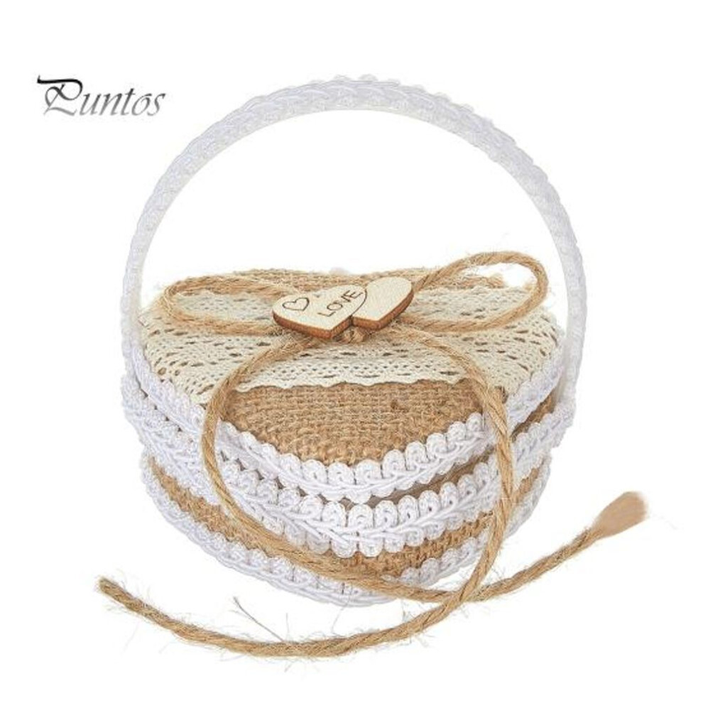 (as the picture, A) Heart Shape Portable Ring Box Lace Decor Wedding Ring Pillow Soft Foam Interior Ring Basket with Carrying Handle