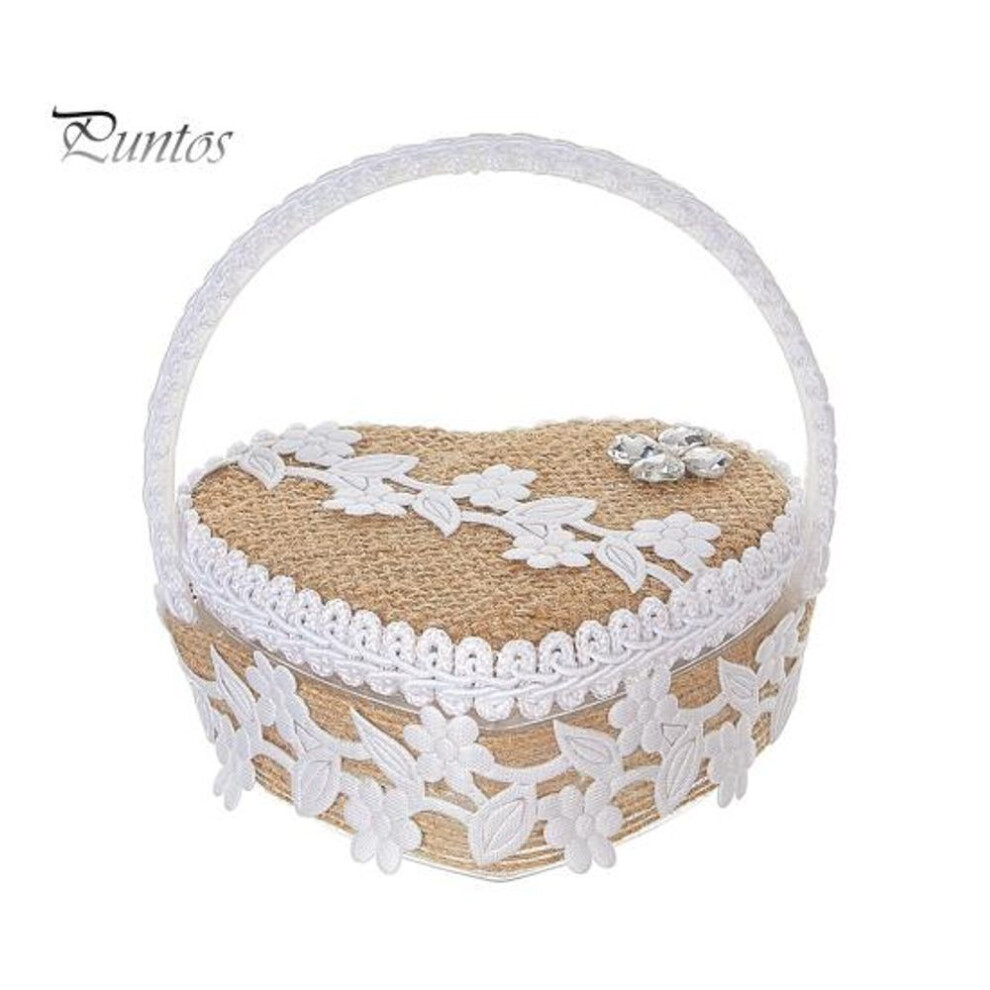 (as the picture, B) Heart Shape Portable Ring Box Lace Decor Wedding Ring Pillow Soft Foam Interior Ring Basket with Carrying Handle