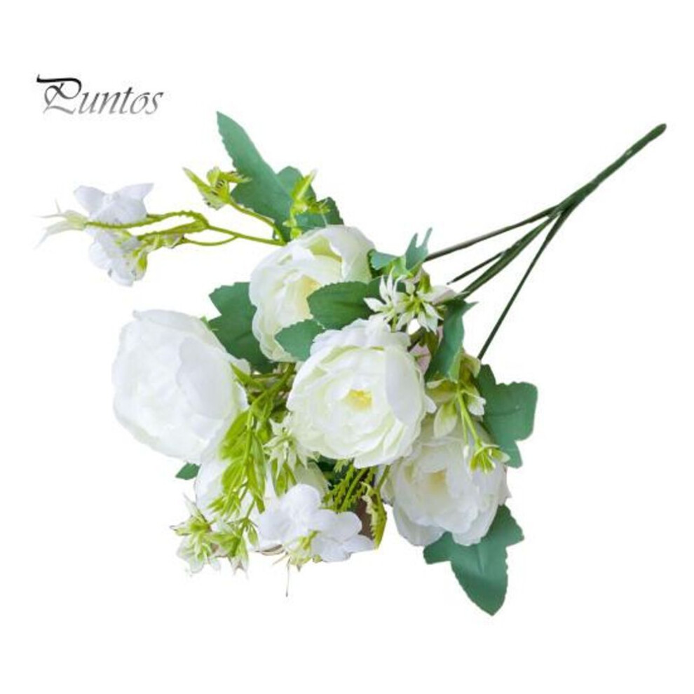 (white) Artificial Peony Bouquet 5 Head Realistic Fake Silk Flower Wedding Party Home Office Table Centerpiece Plastic Faux Floral Plants Decoration Ornament