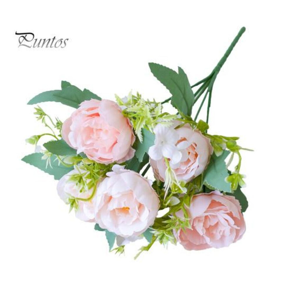 (champagne) Artificial Peony Bouquet 5 Head Realistic Fake Silk Flower Wedding Party Home Office Table Centerpiece Plastic Faux Floral Plants Decoration Ornament