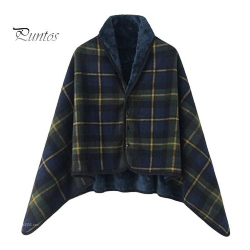 (navy blue) Winter Throw Blanket Plaid Super Soft Double-layered Velvet Thermal Insulation Single-breasted Shawl Nap Blanket For Daily Use Work Home School