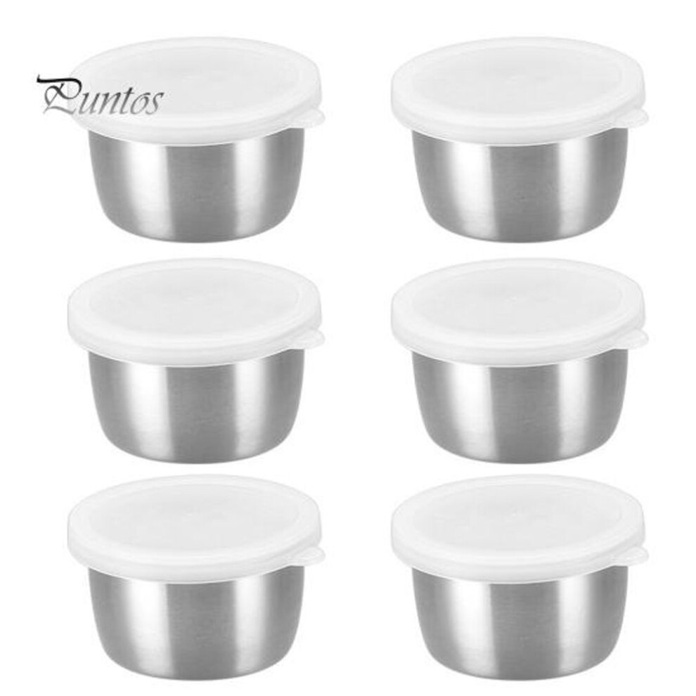 (as the picture, 6pcs) 1/6pcs Salad Dressing Containers 40ml Stainless Steel Sauce Cup Reusable Leak-proof Condiment Sauce Dip Containers With Silicone Lids