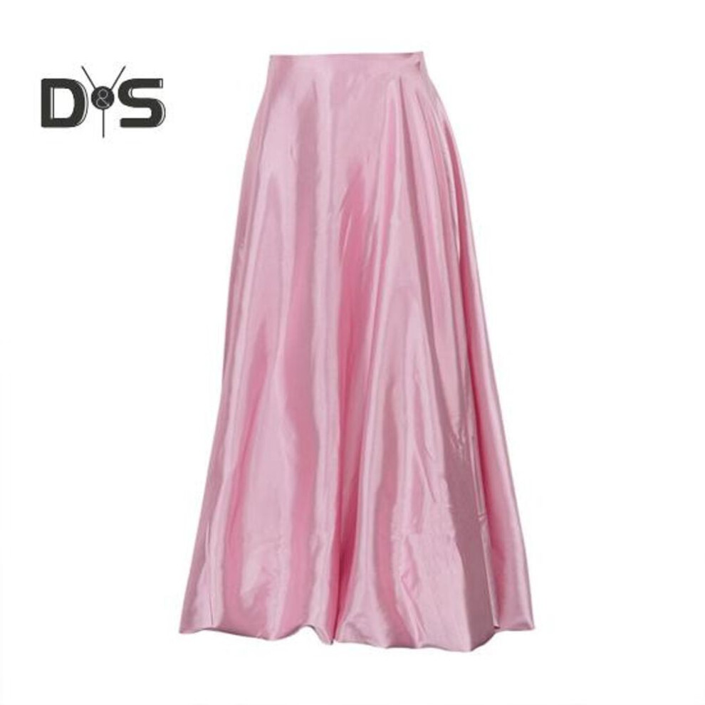 (M, pink) Maxi Skirt Solid Color Satin Tutu Style Long Skirt Solid Color Spring Autumn Women A-line Skirt Daily Wear