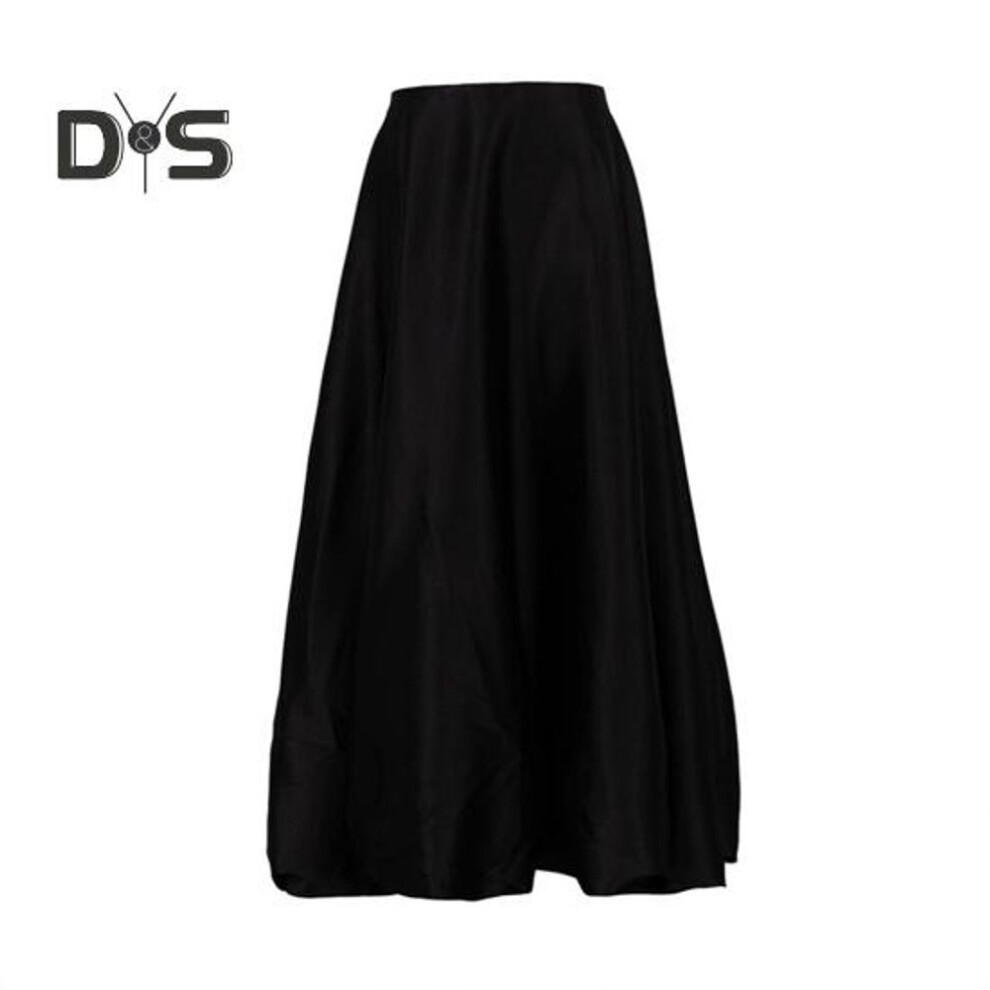 (S, black) Maxi Skirt Solid Color Satin Tutu Style Long Skirt Solid Color Spring Autumn Women A-Line Skirt Daily Wear