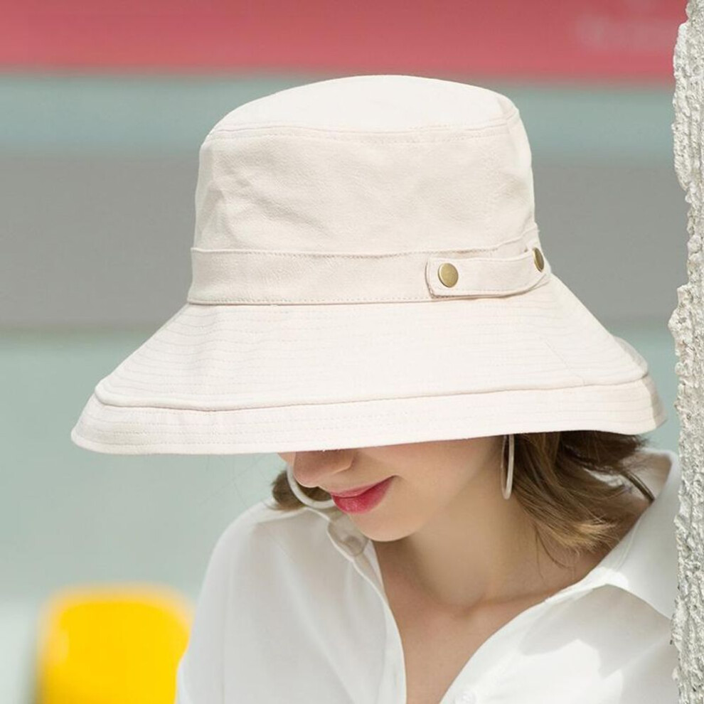 (khaki, F) Summer Cotton Sun Hats for Women Beach Travel Foldable Hats with Chinstrap Wide Brim And Breathable Beach Hats