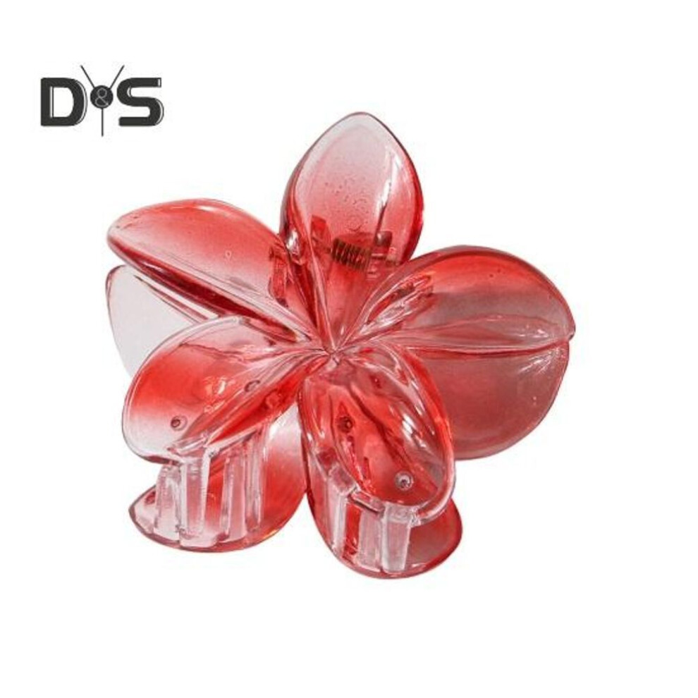(red) Flower Shape Hair Claw Transparent Gradient Color Hairpin Plastic Metal Spring Back Head Hair Clip Daily Party Hair Accessory