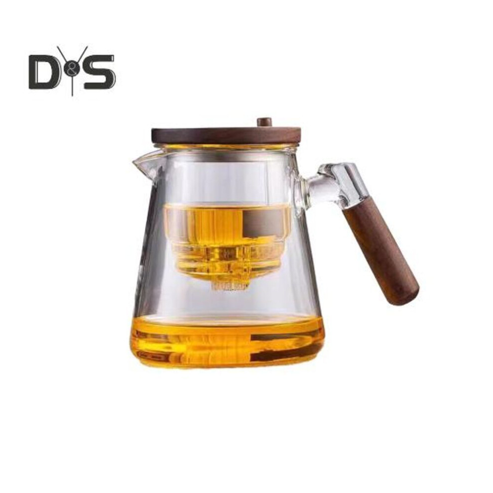 (clear) 800ml Teapot Water Separation Glass Glass Teapot Wooden Handle Heat-Resistant Precise Pouring Tea Kettle Easy to Clean Tea Pot for Loose Tea Brewing