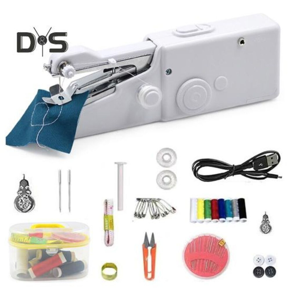 (white) Mini Sewing Machine With Accessory Kit Cordless Handheld Sewing Machine Battery/usb Operated Portable Sewing Kit For Beginners