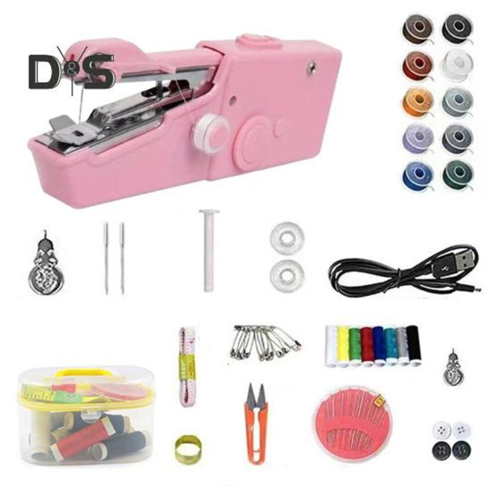 (pink) Mini Sewing Machine With Accessory Kit Cordless Handheld Sewing Machine Battery/usb Operated Portable Sewing Kit For Beginners