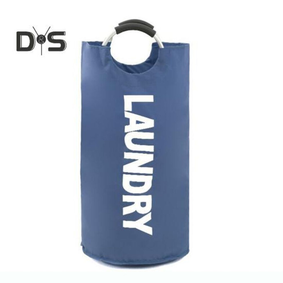 (dark blue) 90L Dirty Clothes Basket with Handle Large Capacity Strong Load-bearing Waterproof Portable Folding Laundry Basket Sundries Organizer