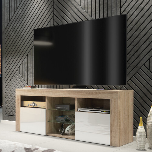 Creative Furniture TV Unit 145cm- Oak & White Gloss Doors