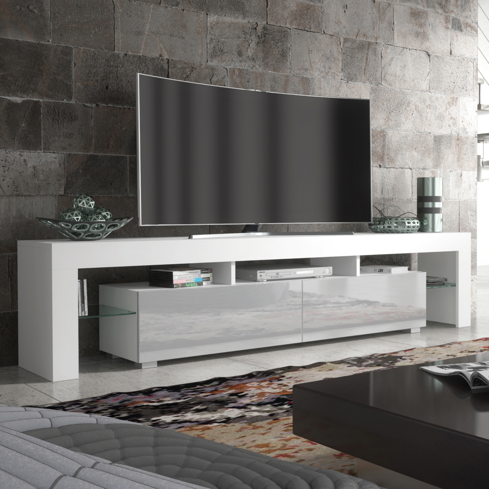 TV Unit 200cm - White & Grey Gloss Doors