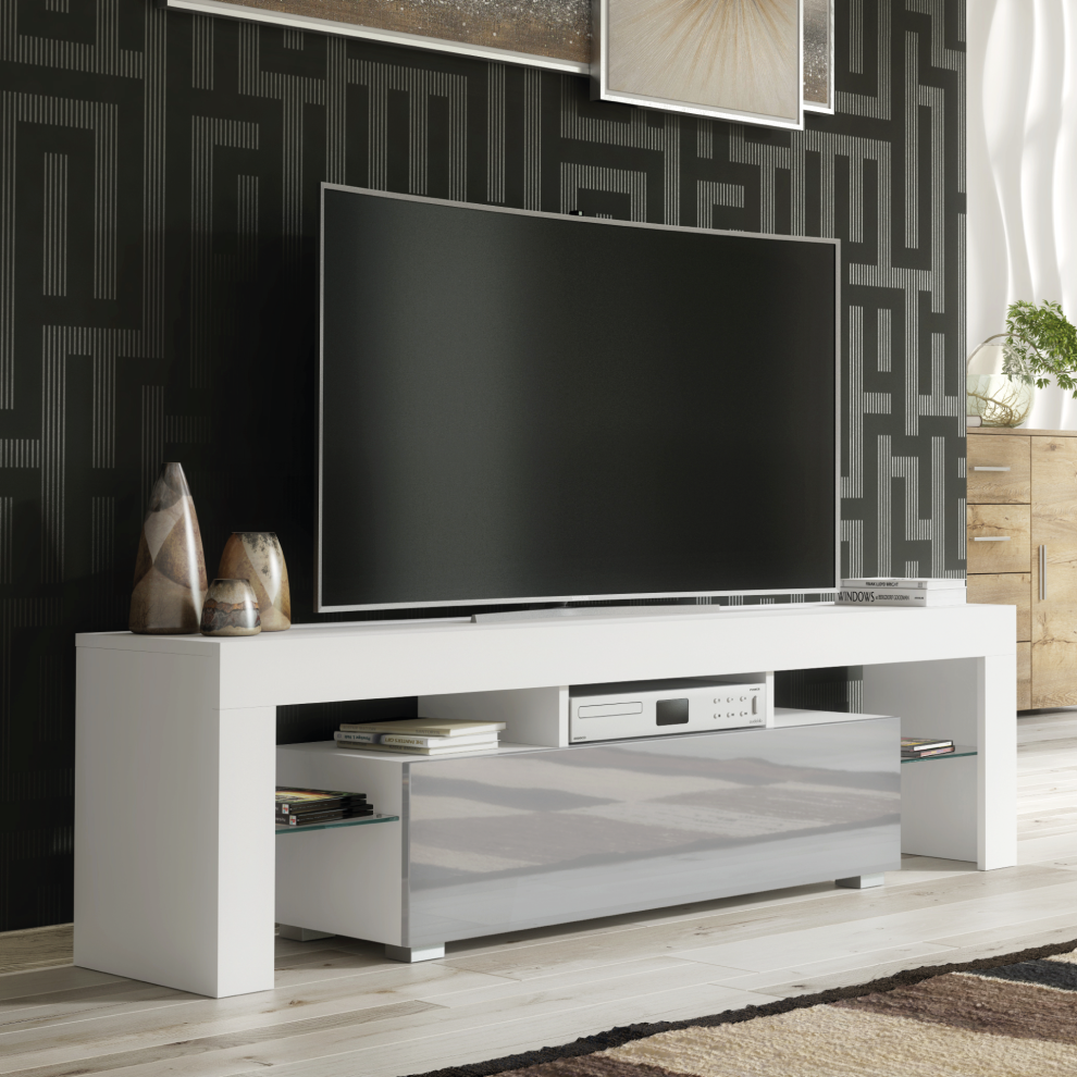 TV Unit 160cm Creative Furniture - White & Grey Gloss Doors