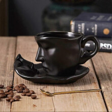 Ceramic Face Coffee Mug Set,Cappuccino Latte Cup and Saucer,Creative Tea Cups and Saucers Set