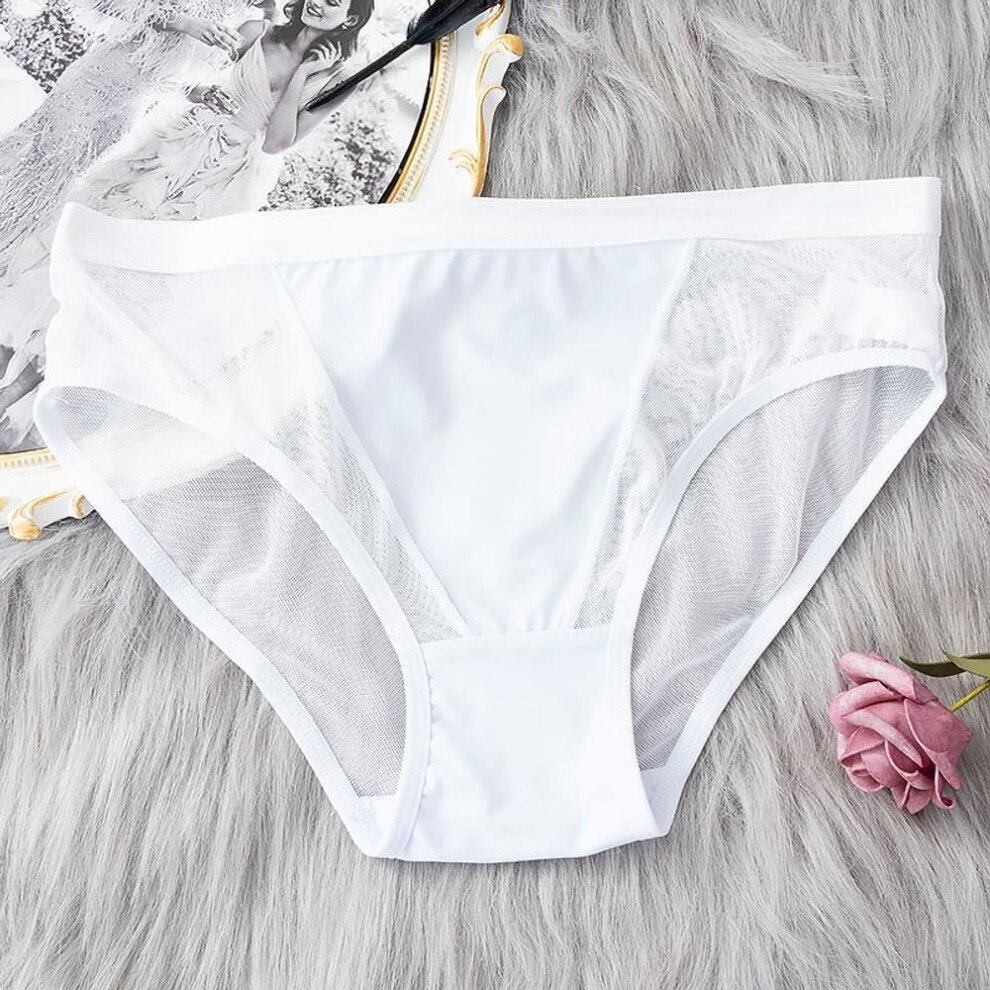 (white, M) Women Seamless Panty Sexy Tulle Intimate Lingerie Female Solid Color Briefs Underwear
