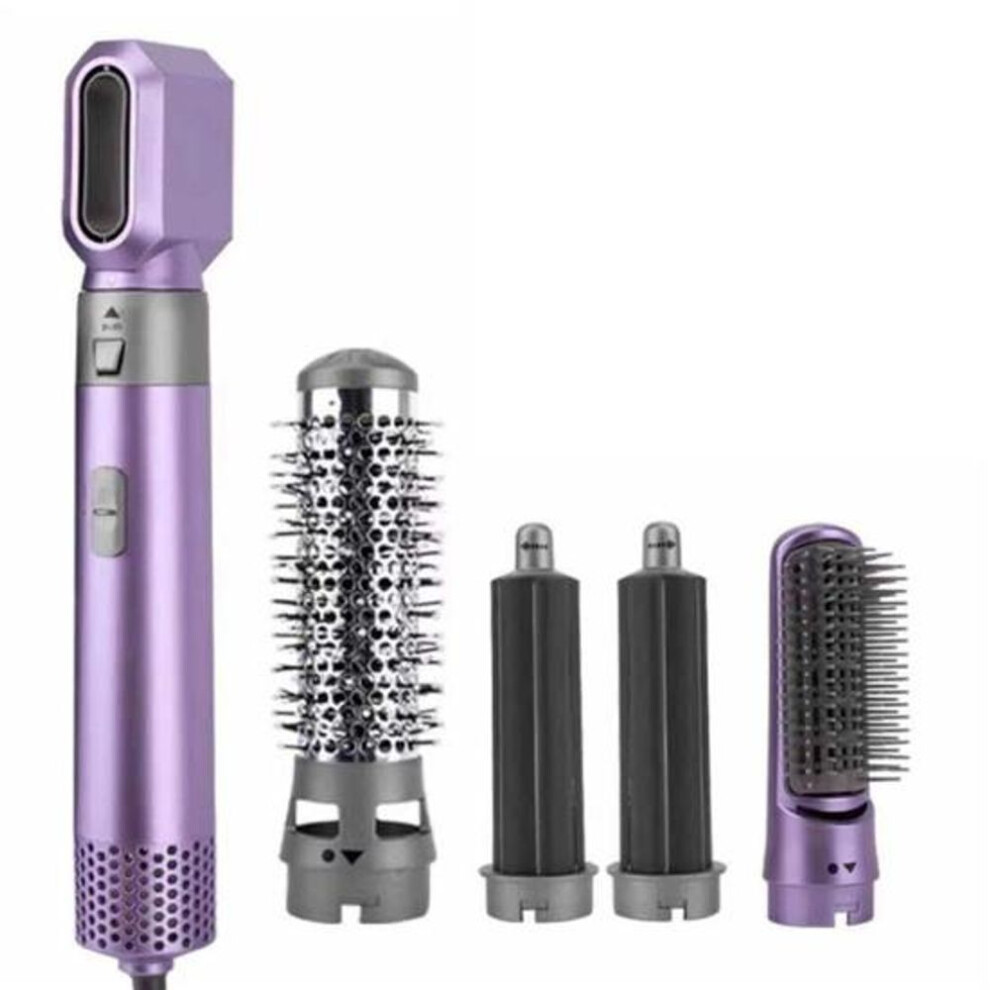 (purple) 5-In-1 Electric Hair Dryer with 5 Attachment Nozzles Multi-functional Hot Brush Automatic