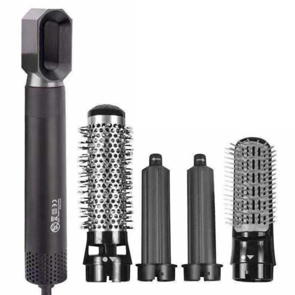 (black) 5-in-1 Electric Hair Dryer With 5 Attachment Nozzles Multi-functional Hot Brush Automatic