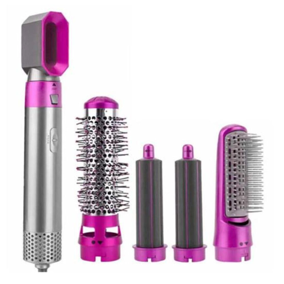 (rose red) 5-In-1 Electric Hair Dryer with 5 Attachment Nozzles Multi-functional Hot Brush Automatic